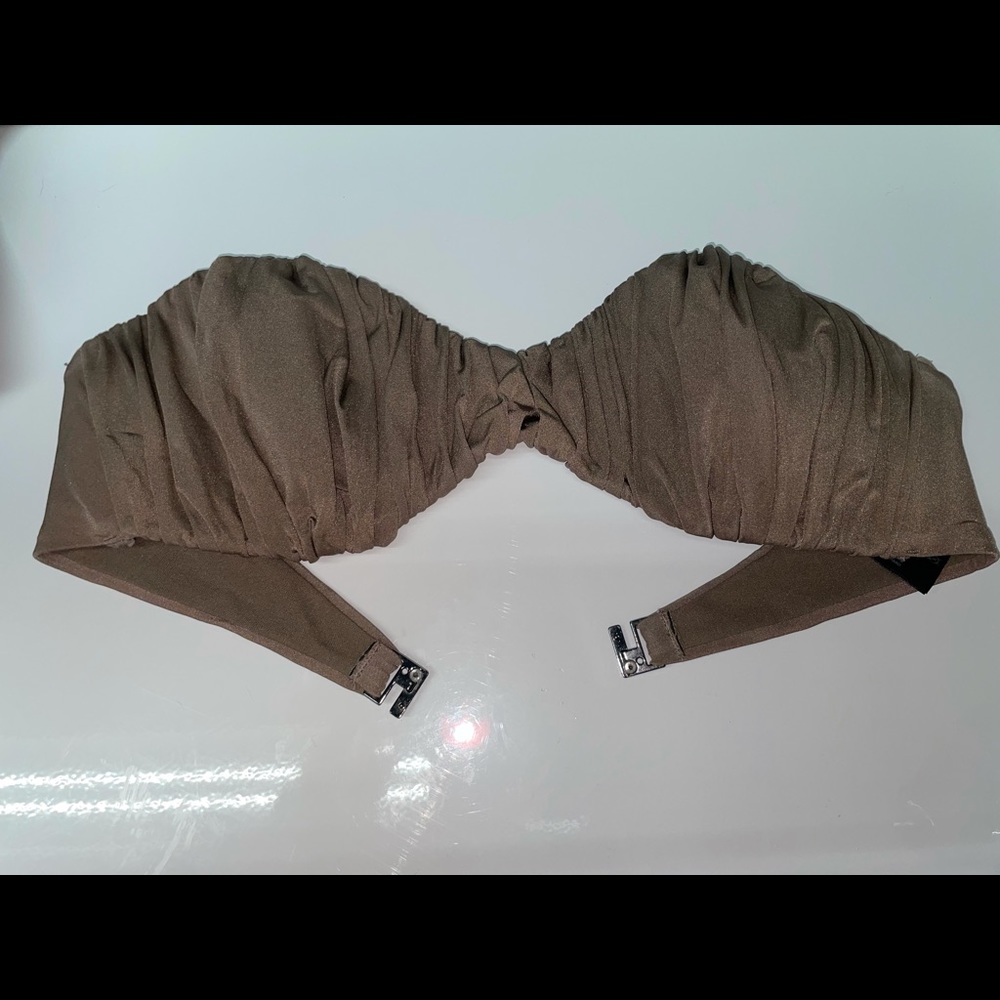 Taupe pleated swim top